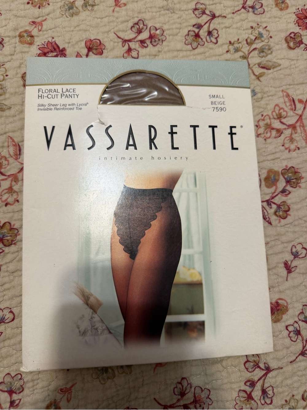 vassarette Beige Floral Lace Hi-Cut Panty Hosiery